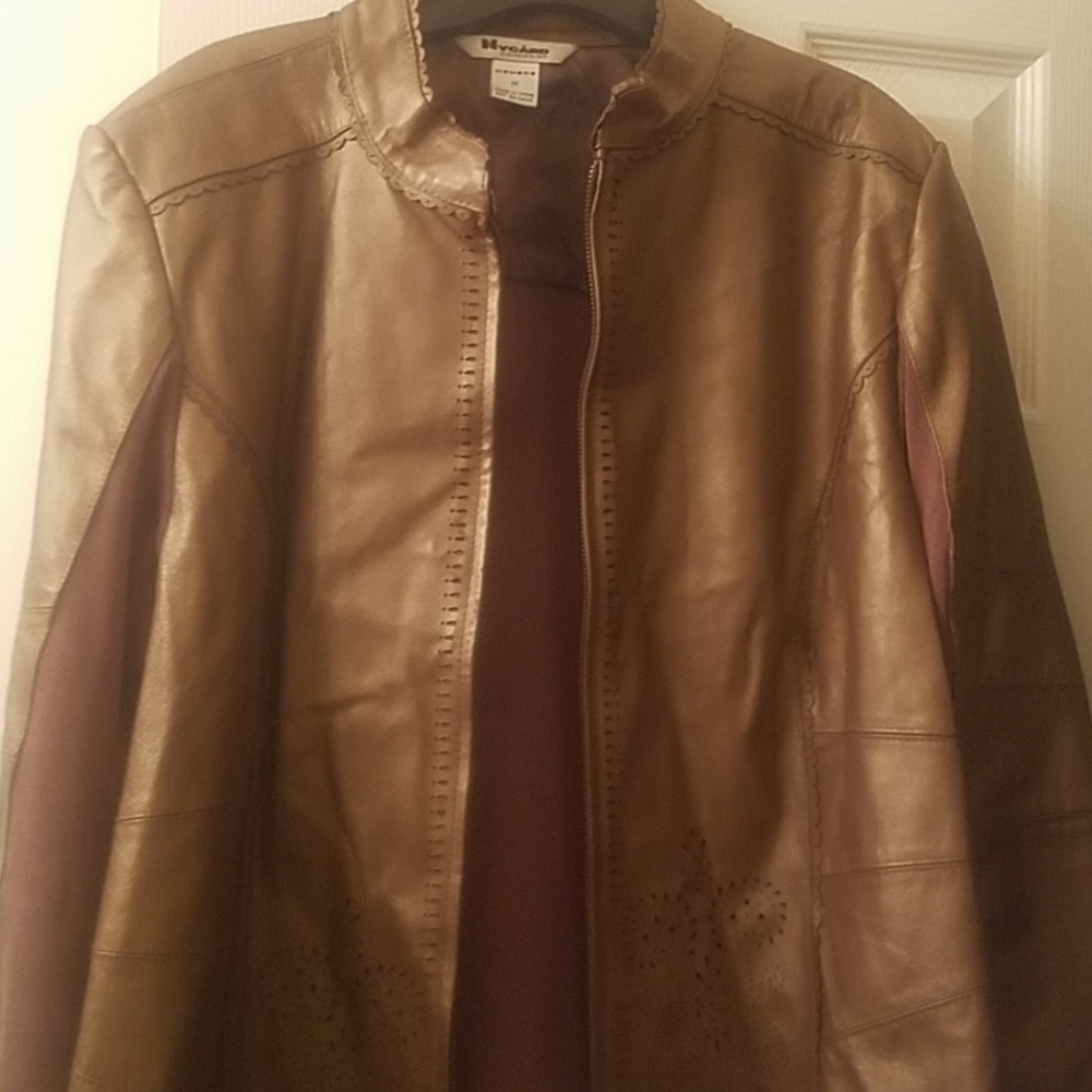 Nygard leather and knit bronze sweater jacket